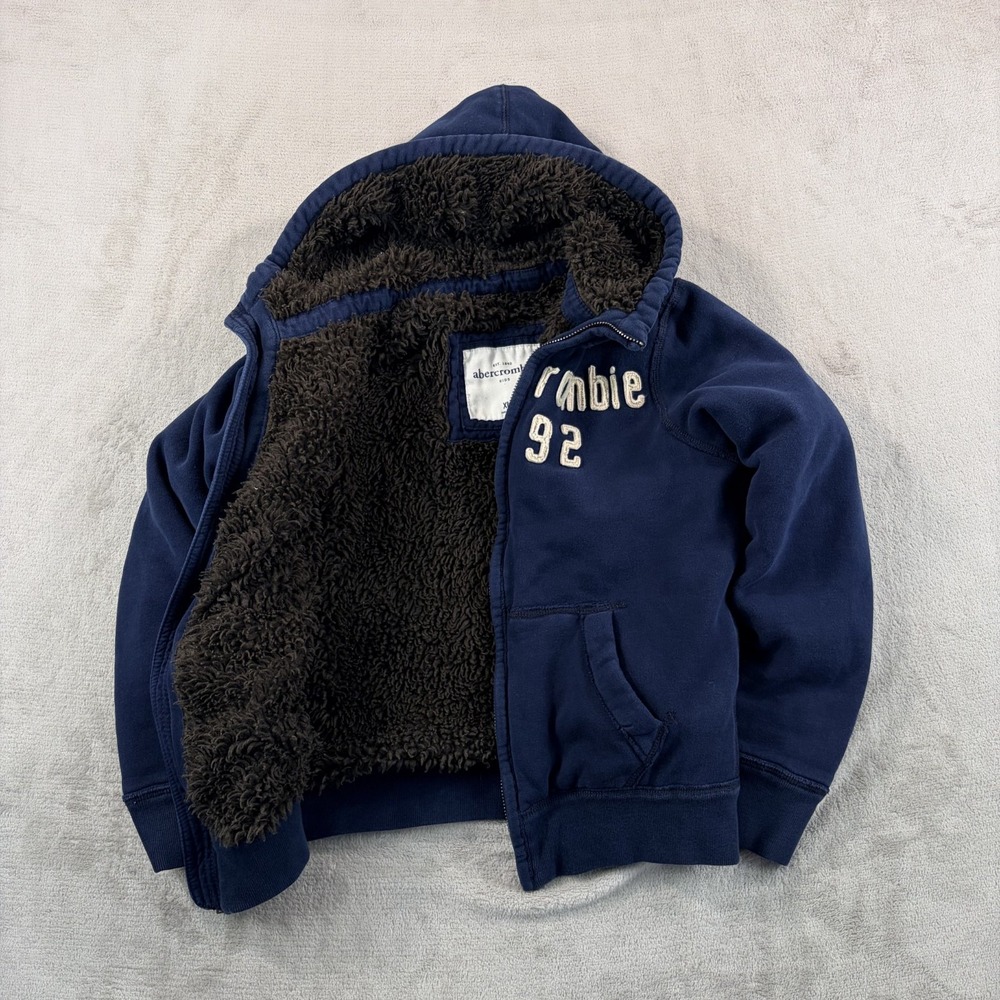 Vintage Y2K Abercrombie & Fitch Fur Lined Full Zip Hoodie Kids XL Women Small